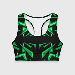 Женский спортивный топ Фигуры зеленого цвета на черном фоне geometry