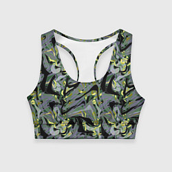 Женский спортивный топ Черный, серые, желтые каракули