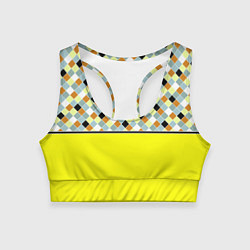 Топик спортивный женский Желтый неоновый комбинированный узор, цвет: 3D-принт