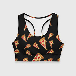 Топик спортивный женский Куски пиццы на черном фоне, цвет: 3D-принт