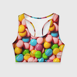 Топик спортивный женский Много ярких конфет, цвет: 3D-принт