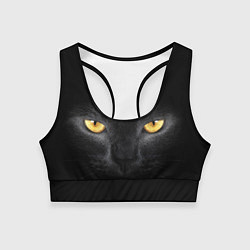Женский спортивный топ Чёрная кошка с оранжевыми глазами