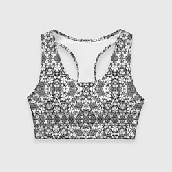 Топик спортивный женский Черно-белый кружевной ажурный узор Цветочное круже, цвет: 3D-принт