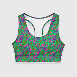 Топик спортивный женский Яркий неоновый цветочный узор, цвет: 3D-принт