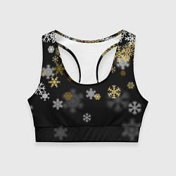 Топик спортивный женский Золотые и белые снежинки, цвет: 3D-принт
