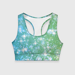 Топик спортивный женский Сияющие серебряные блестки на зелено-голубом фоне, цвет: 3D-принт
