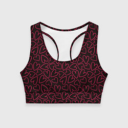 Топик спортивный женский Розовые сердечки на темном фоне, цвет: 3D-принт