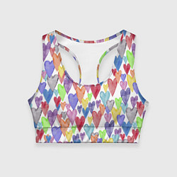 Топик спортивный женский Разноцветные сердечки Калейдоскоп, цвет: 3D-принт