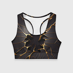 Топик спортивный женский Трещины в пропасть: черно-золотой узор, цвет: 3D-принт