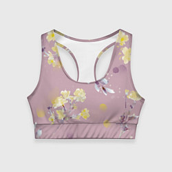 Топик спортивный женский Паттерн с цветами на пыльном розовом фоне, цвет: 3D-принт