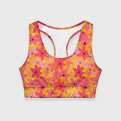 Топик спортивный женский Полупрозрачный цветочный паттерн, цвет: 3D-принт