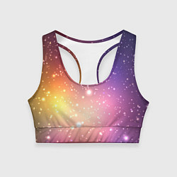 Топик спортивный женский Желто фиолетовое свечение и звезды, цвет: 3D-принт