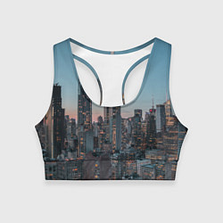 Топик спортивный женский Утренний город с небоскребами, цвет: 3D-принт