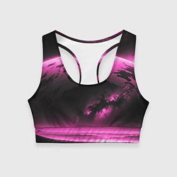 Топик спортивный женский Сай фай пейзаж в черно розовых тонах, цвет: 3D-принт