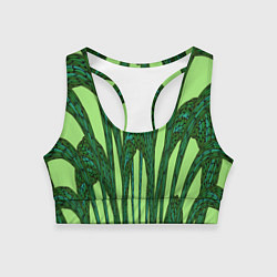 Топик спортивный женский Зеленый растительный мотив, цвет: 3D-принт