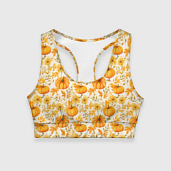 Топик спортивный женский Тыквы и осенние цветы - паттерн, цвет: 3D-принт