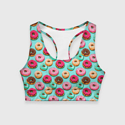 Топик спортивный женский Разноцветные пончики паттерн, цвет: 3D-принт