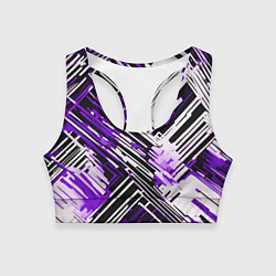Топик спортивный женский Киберпанк линии белые и фиолетовые, цвет: 3D-принт