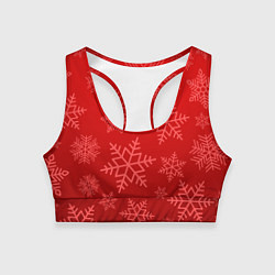 Топик спортивный женский Красные снежинки, цвет: 3D-принт