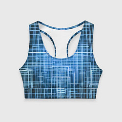 Топик спортивный женский Синие неоновые полосы киберпанк, цвет: 3D-принт