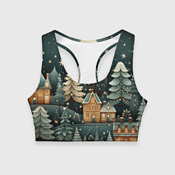 Женский спортивный топ Снежная деревня в праздничном наряде