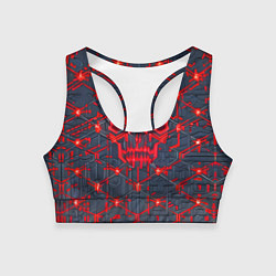 Топик спортивный женский Красная неоновая сеть, цвет: 3D-принт