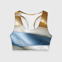 Женский спортивный топ Золотые и голубые волнистые вставки на белом фоне