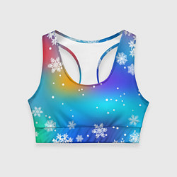 Топик спортивный женский Снегопад на Новый год, цвет: 3D-принт