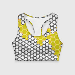 Топик спортивный женский Жёлтая энерго-броня из шестиугольников, цвет: 3D-принт