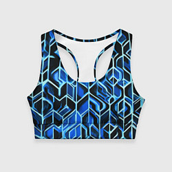 Топик спортивный женский Синие полосы на чёрном фоне, цвет: 3D-принт