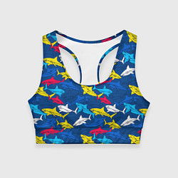 Топик спортивный женский Разноцветные акулы на глубине, цвет: 3D-принт