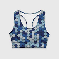 Топик спортивный женский Камуфляж гексагон синий, цвет: 3D-принт