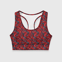 Топик спортивный женский Красные драконы паттерн, цвет: 3D-принт