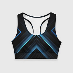 Топик спортивный женский Черная абстракция с синим неоновым ярким свечением, цвет: 3D-принт