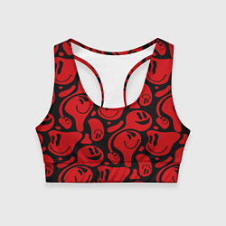 Топик спортивный женский Красные смайлы, цвет: 3D-принт