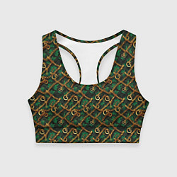 Топик спортивный женский Золотая цепочка на зеленой ткани, цвет: 3D-принт
