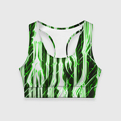 Топик спортивный женский Зелёные неоновые полосы на чёрном фоне, цвет: 3D-принт