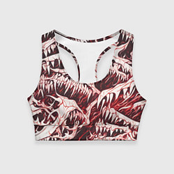 Женский спортивный топ Белые клыки на красном фоне