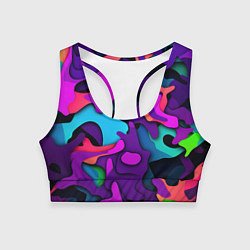 Топик спортивный женский Яркий неоновый камуфляж, цвет: 3D-принт