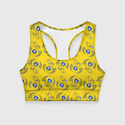 Женский спортивный топ Узор - цветы гжель на желтом фоне