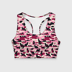 Топик спортивный женский Камуфляжные розовые котики, цвет: 3D-принт