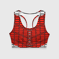 Топик спортивный женский Красно-белая техно броня, цвет: 3D-принт