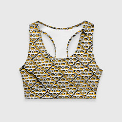 Топик спортивный женский Жёлто-белый узор на чёрном фоне, цвет: 3D-принт