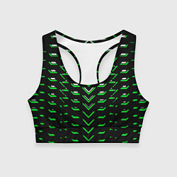 Топик спортивный женский Зелёно-белые полосы на чёрном фоне, цвет: 3D-принт