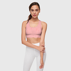 Топик спортивный женский Белый в красную полоску, цвет: 3D-принт — фото 2