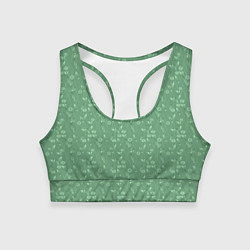 Топик спортивный женский Яркий зеленый однотонный цветочный узор, цвет: 3D-принт