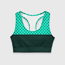 Топик спортивный женский Мятный зелёный в чёрный горошек и полоски, цвет: 3D-принт