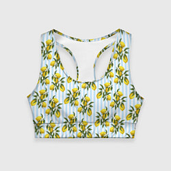 Топик спортивный женский Ветка летних лимонов - голубые полосы, цвет: 3D-принт