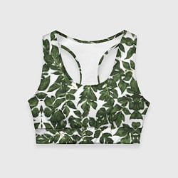 Топик спортивный женский Зеленые листочки на белом фоне, цвет: 3D-принт