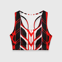 Женский спортивный топ Красные полосы на чёрно-белом фоне